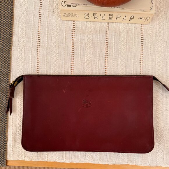Il Bisonte Dark Bordeaux Red Leather Zipper Pouch Clutch - Picture 2 of 11